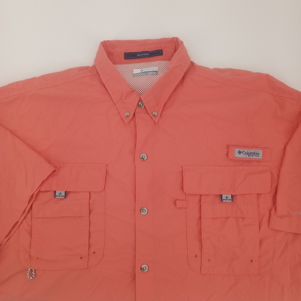 Columbia PFG Bahama II Fishing Shirt Mens 2XT Coral Pink Short Sleeve UPF 30